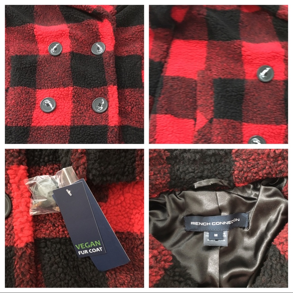 French Connection Plaid Faux Fur Teddy Coat - Picture 6 of 8